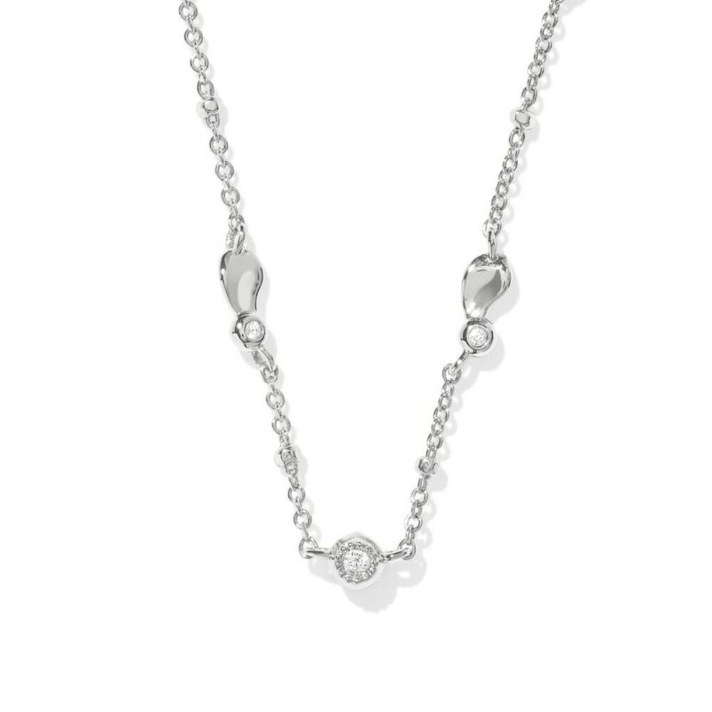 Lucille Silver White Cubic Zirconia Strand Necklace - Rhodium Over Brass